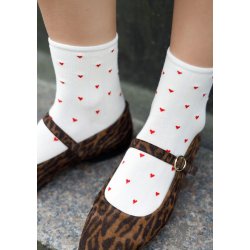 Black Colour - Alea Heart Strmper - Creme w. Red Hearts - Onesize