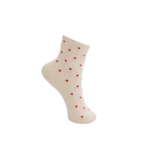 Black Colour - Alea Heart Strmper - Creme w. Red Hearts - Onesize