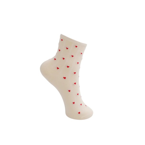 Black Colour - Alea Heart Strmper - Creme w. Red Hearts - Onesize