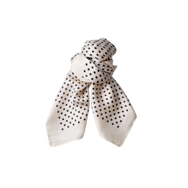 Black Colour - Bianca Mini Scarves - Off White Dot - Onesize