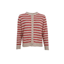 Black Colour - Dell Striped Strik Cardigan - Red