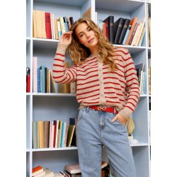 Black Colour - Dell Striped Strik Cardigan - Red