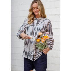 Black Colour - Melina L/S Shirt Blouse - Navy Stripe 