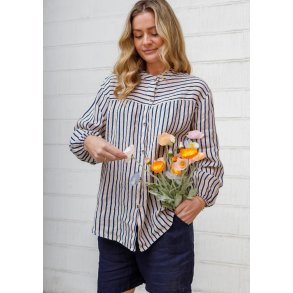 Black Colour - Melina L/S Shirt Blouse - Navy Stripe 