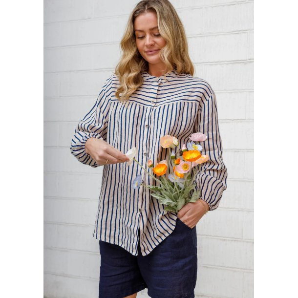 Black Colour - Melina L/S Shirt Blouse - Navy Stripe 