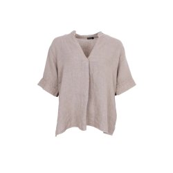Black Colour - Melina SS Linen Blouse - Taupe