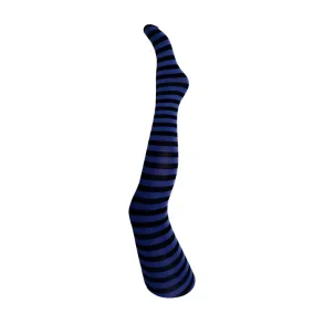 Black Colour - Riga Striped - Tights - Blue Striped - Onesize