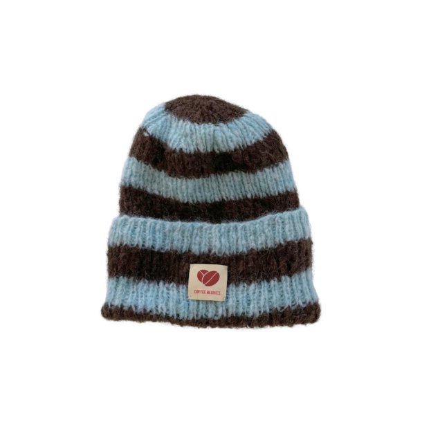 Coffee Beanies - Sky Hue - Striped Brown/Aqua - Onesize