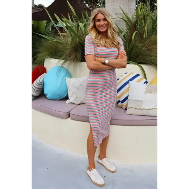 Liberte - Natalia SS Kjole - Multi Orange Pink Stripe