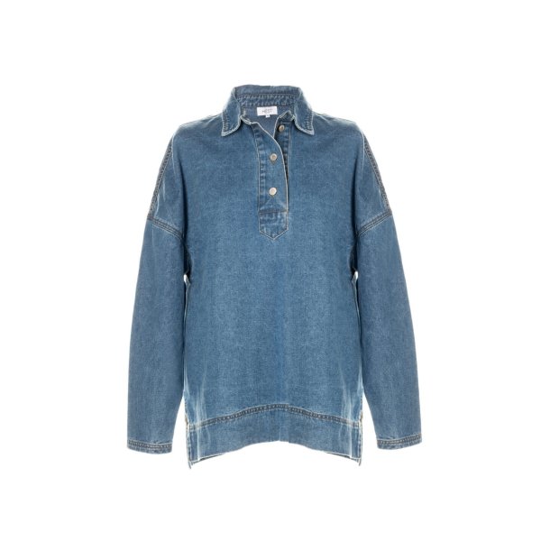 HEST - POPOVER Denim Bluse - Washed Blue