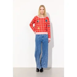 Hunkn - Dusty Strik Blouse - Red Checked
