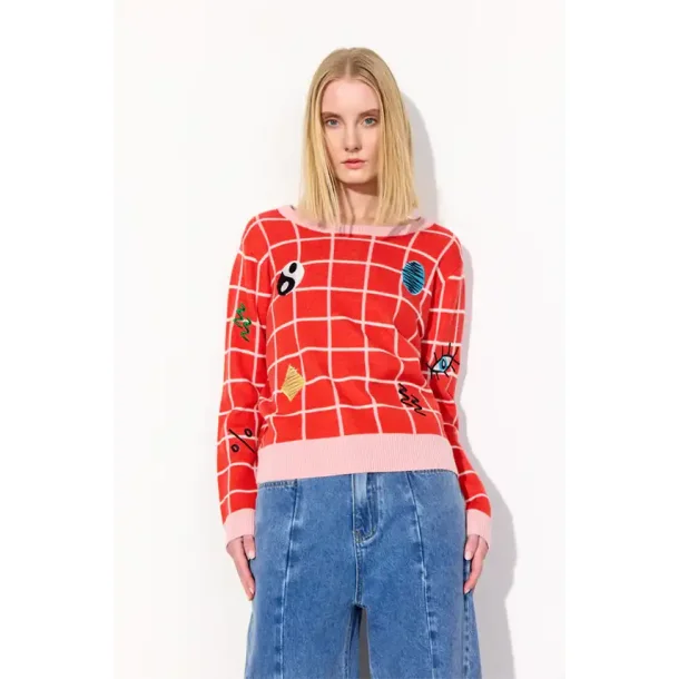 Hunkn - Dusty Strik Blouse - Red Checked