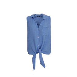 Black Colour - Melina Sleeveless Tie Shirt - Sky Blue