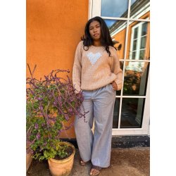 Lulu's Love - Strik Sweater - W/heart Beige Blue