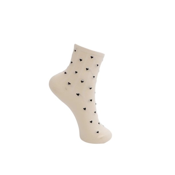 Black Colour - Alea Heart Strmper - Creme w. Black Hearts - Onesize