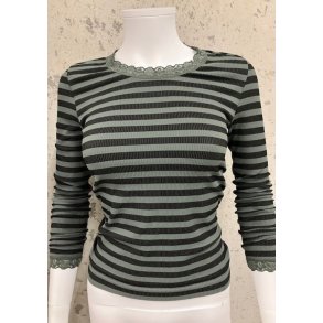 Tim & Simonsen - Frida T-shirt LS - Dark Stripe - Nero/oliva