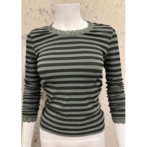 Tim & Simonsen - Frida T-shirt LS - Dark Stripe - Nero/oliva