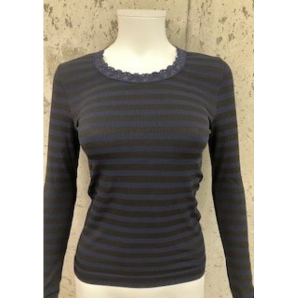 Tim & Simonsen - ISA Frida - T shirt LS - Dark Stripe Nero/Blu