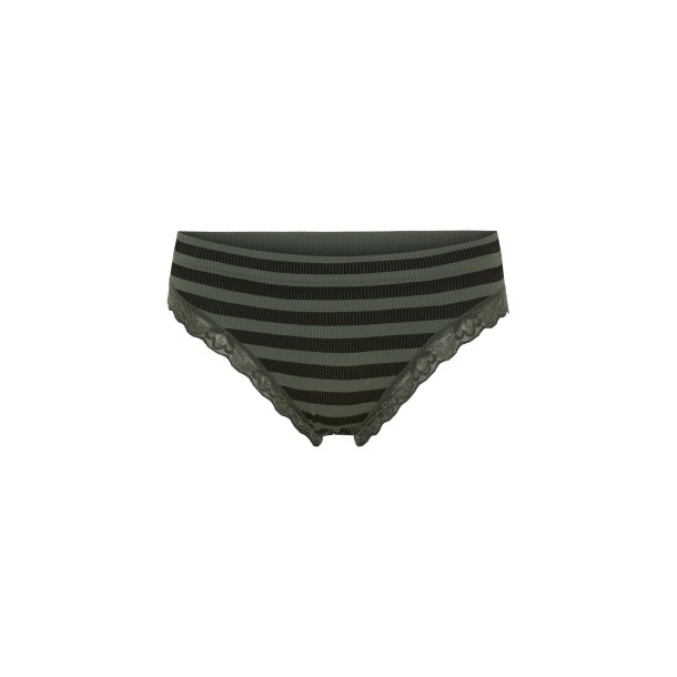 Tim & Simonsen - ISA Stripe Dark Rib Lace Trusser - Nero-Oliva
