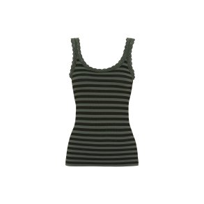 Tim & Simonsen - Isa Stripe Dark Rib Top - Nero/Oliva