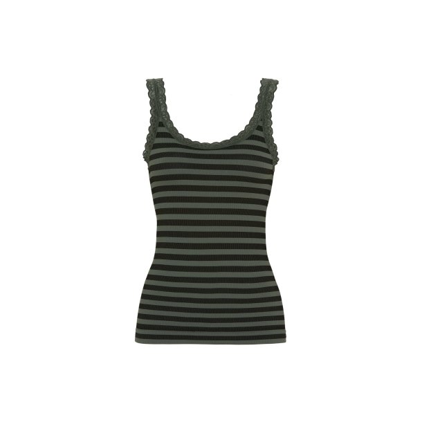 Tim & Simonsen - Isa Stripe Dark Rib Top - Nero/Oliva