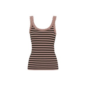 Tim & Simonsen - Isa Stripe Dark Rib Top - Nero/ Rosa Antico