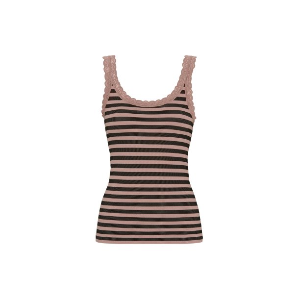 Tim & Simonsen - Isa Stripe Dark Rib Top - Nero/ Rosa Antico