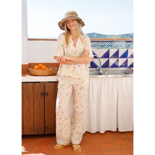 Black Colour - Melina Wide Linen Bukser - Flower